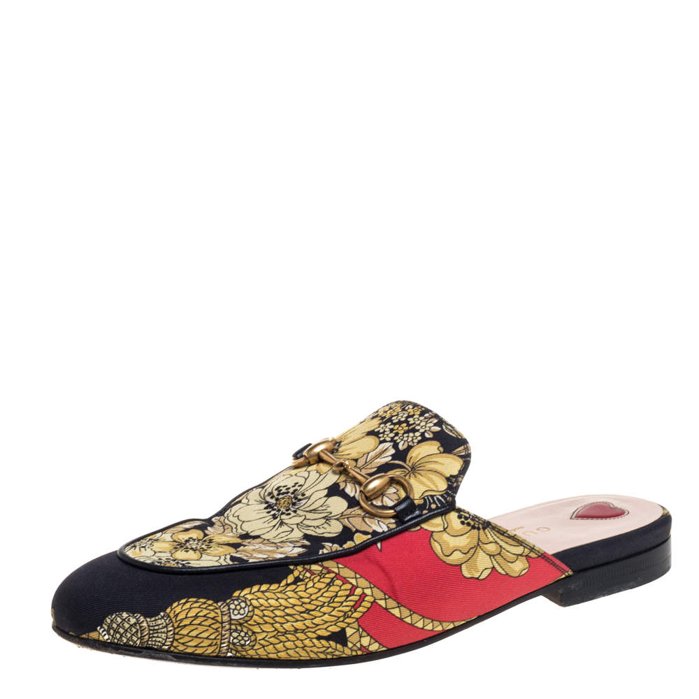 Gucci Multicolor Canvas Princetown Horsebit Mules Sandals Size 36