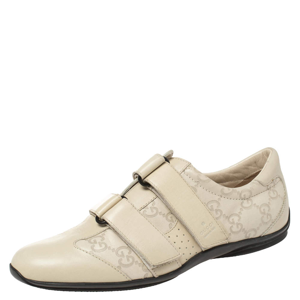 مملوكة مسبقًا Gucci Cream Guccissima Leather Velcro Sneakers Size 36