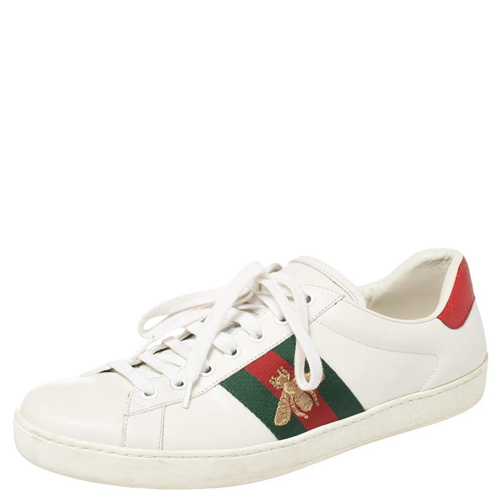 Gucci White Leather Ace Bee Web Low Top Sneakers Size 39