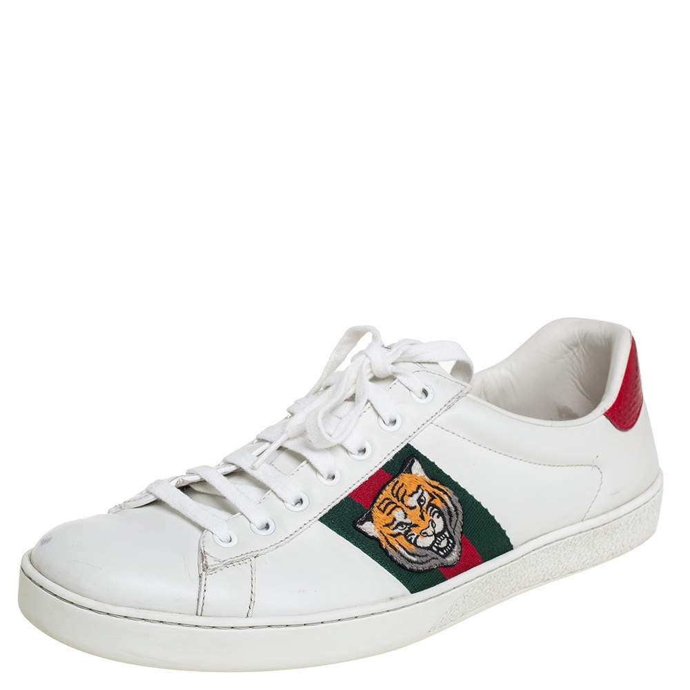 مملوكة مسبقًا Gucci White Leather Web Ace Sneakers Size 43.5