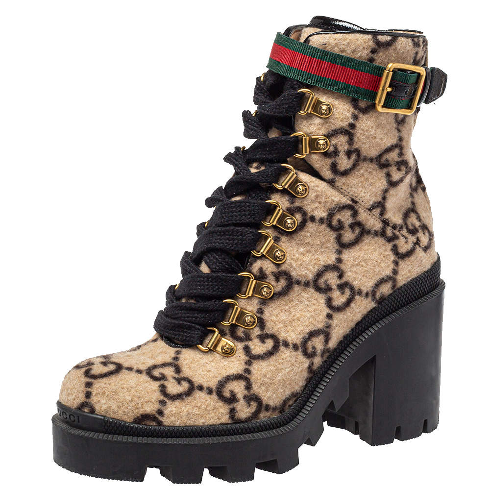 مملوكة مسبقًا حذاء بوت كاحل غوتشي صوف جي جي بيج مقاس 36
