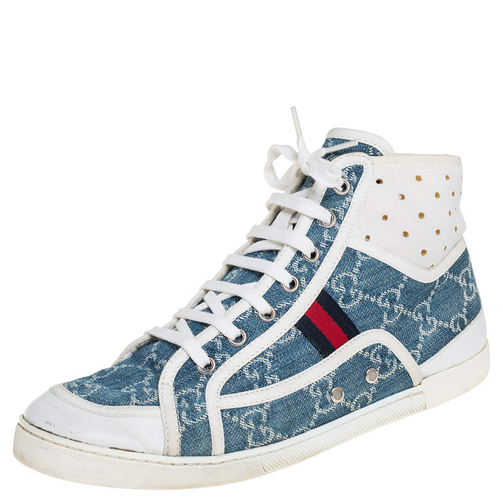 Gucci Blue GG Denim And Leather High Top Sneakers Size 39