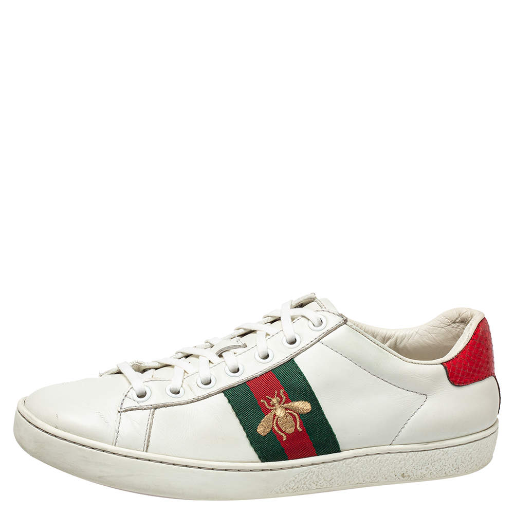 مملوكة مسبقًا Gucci White Leather And Canvas  Bee Ace Low-Top Sneakers Size 36.5