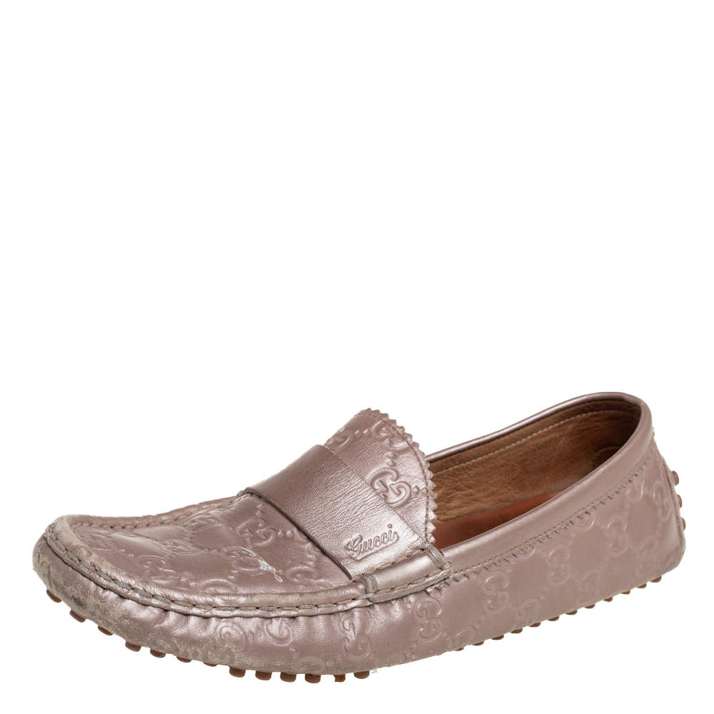Gucci Blush Pink Guccissima Leather Slip On Loafers Size 40