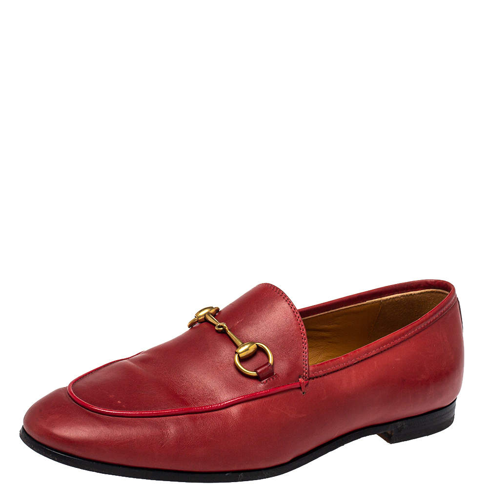 Gucci Red Leather Horsebit  Slip On Loafers Size 38