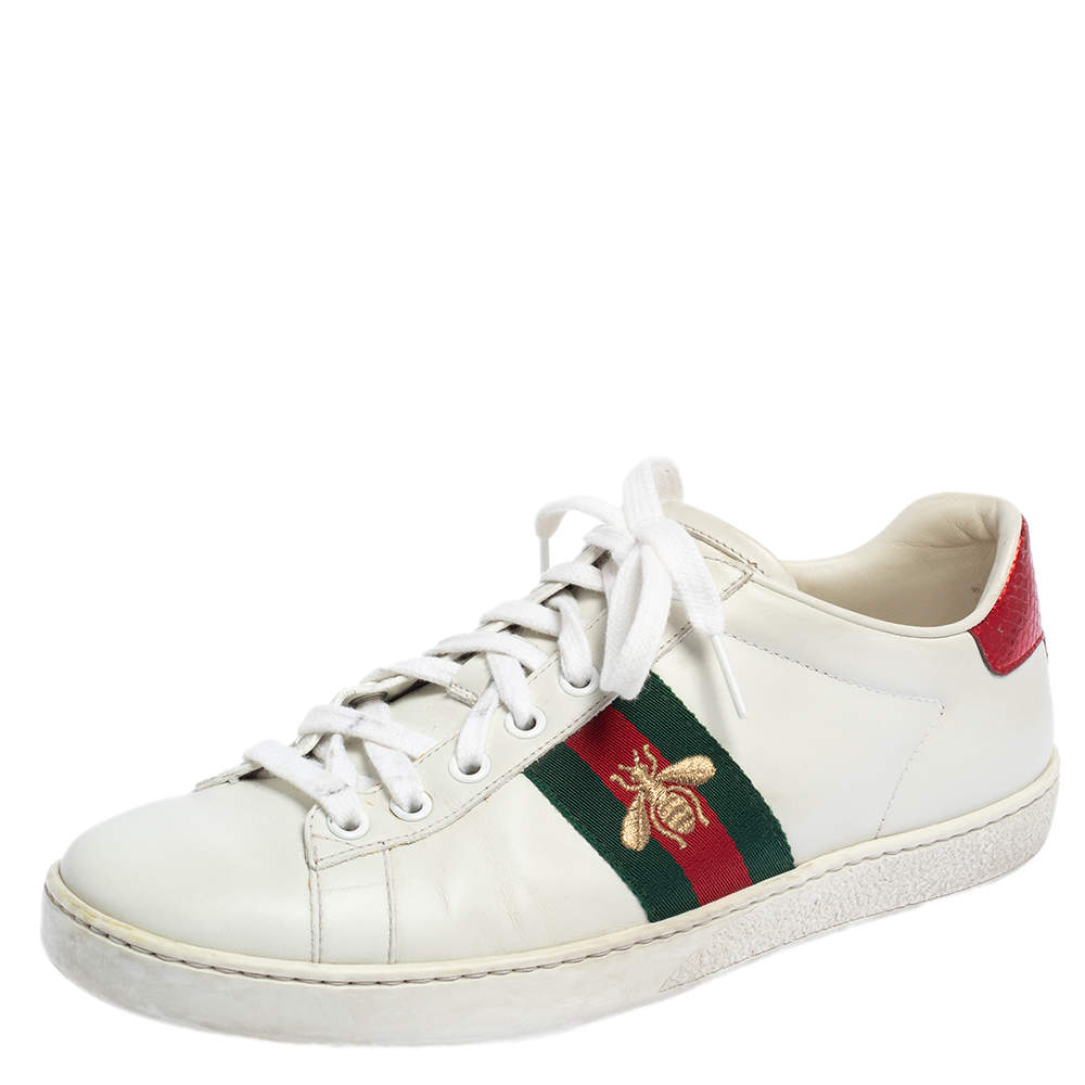 Pre Owned حذاء رياضي غوتشي إيس جلد مطرز بنحلة أبيض برباط مقاس 38