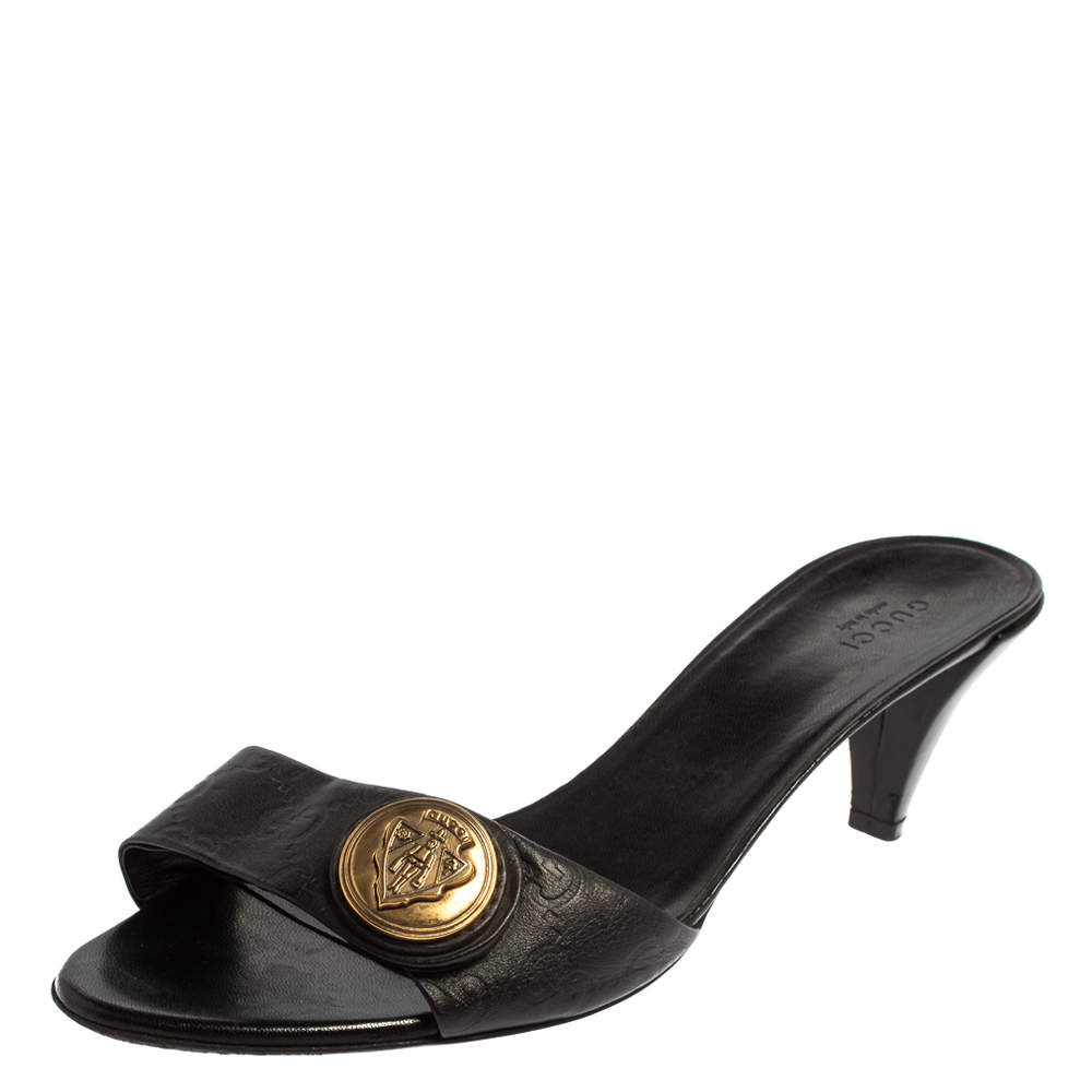 Pre Owned Gucci Black Guccissima Leather  Hysteria Slide Sandals Size 39.5