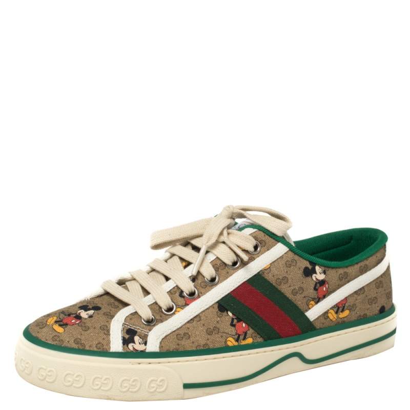 Pre Owned حذاء رياضي غوتش ي ديزني إديشن كانفاس مقوي بني بعنق منخفض مقاس 38