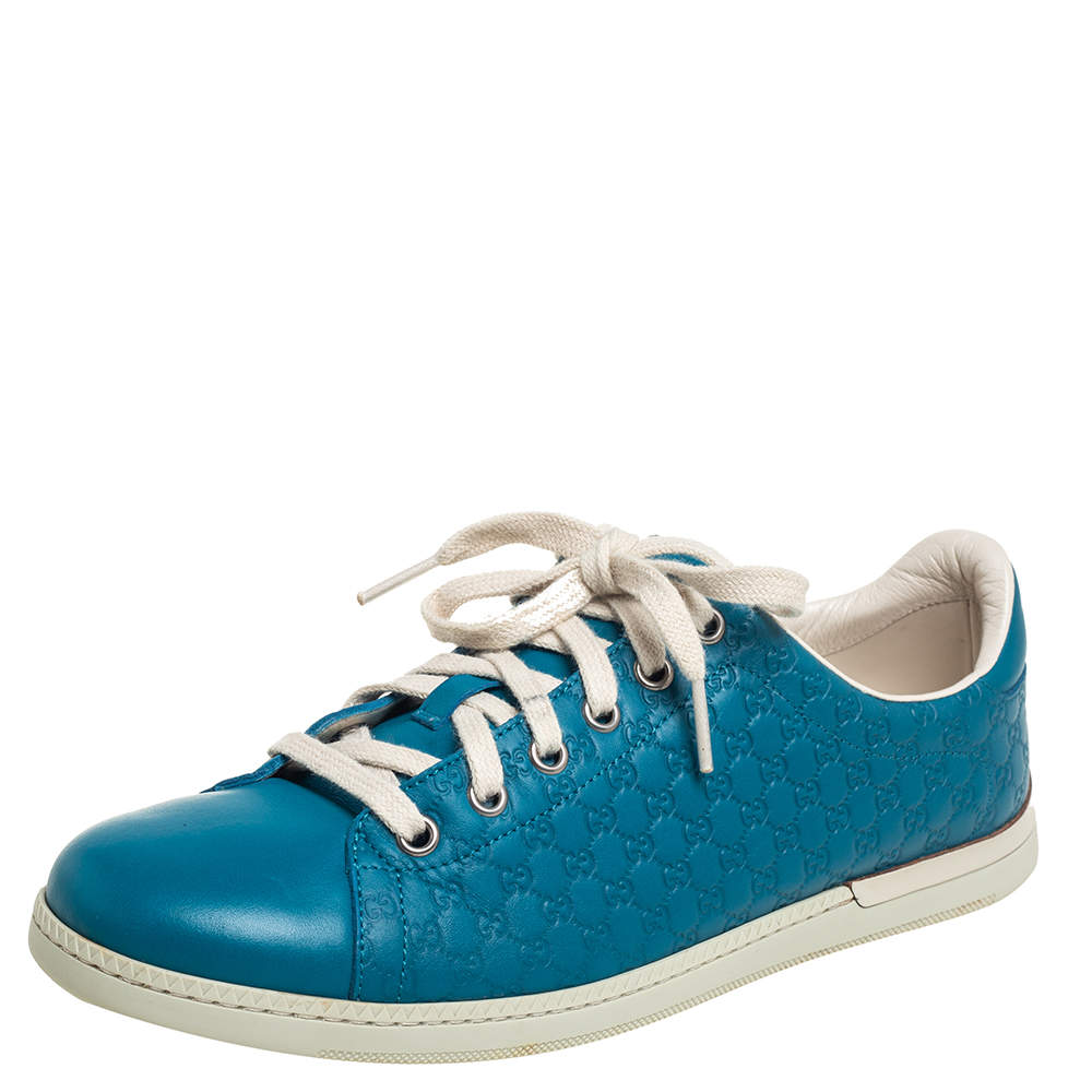 مملوكة مسبقًا Gucci Micro Blue Guccissima Leather Low Top Sneakers Size 38