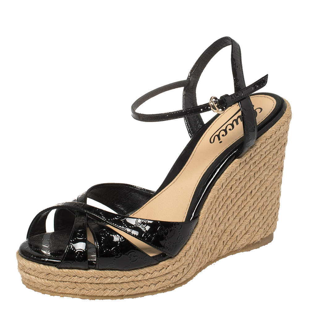 Pre Owned صندل كعب روكي غوتشي ميكروغوتشيسما بينيلوبي إسبادريل مقاس 38.5