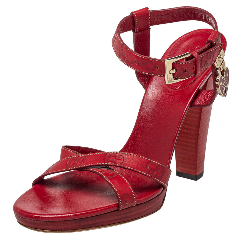 Gucci Red Guccissima Leather Ankle Strap Sandals Size 38