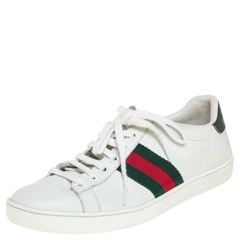 مملوكة مسبقًا حذاء رياضي غوتشي منخفض من أعلى ويب أيس جلد أبيض مقاس 37.5