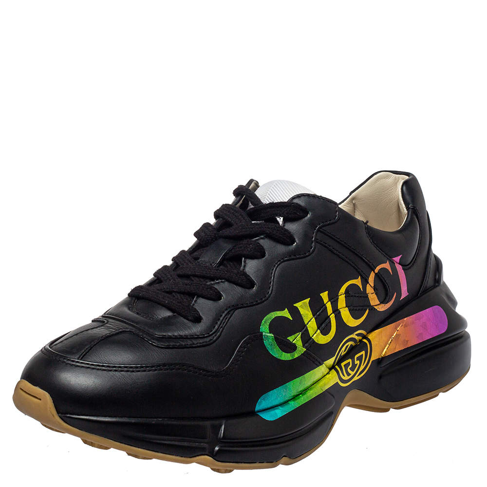 مملوكة مسبقًا Gucci Black Leather Rhyton Sneakers Size 37.5