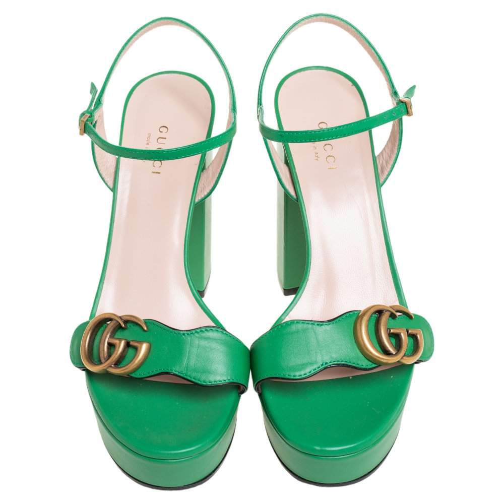Marmont leather mules Gucci Green size 37.5 EU in Leather - 32612751