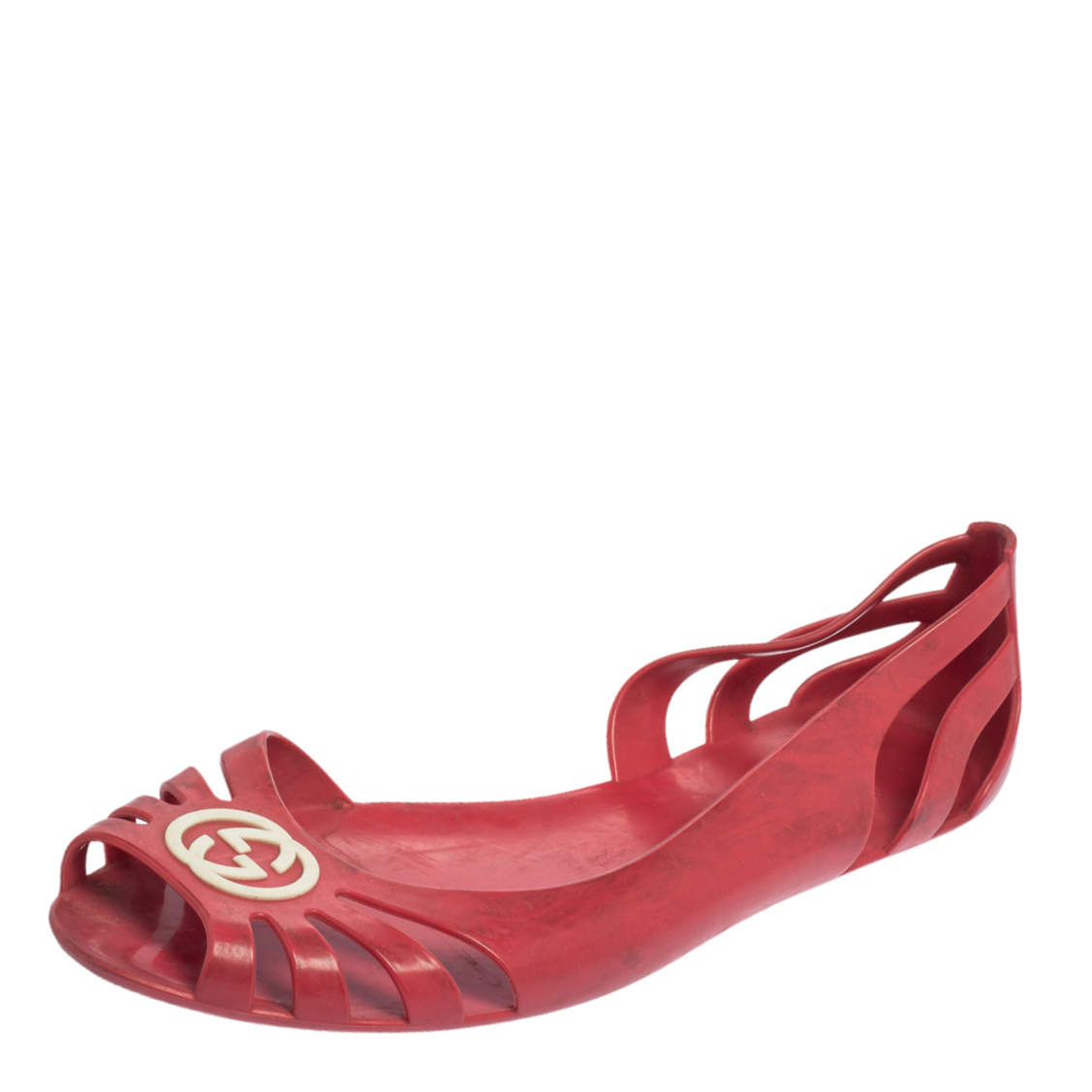 Pre Owned حذاء باليرينا فلات غوتشي جي جي مارولا جيلي وردي متشابك مقاس 38