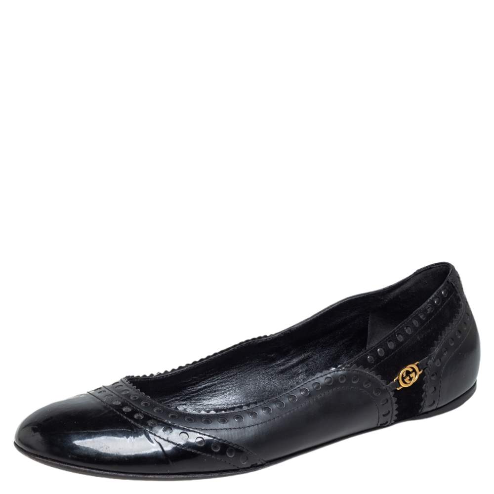 Pre Owned Gucci Black Suede and Leather Ballet Flats Size 41