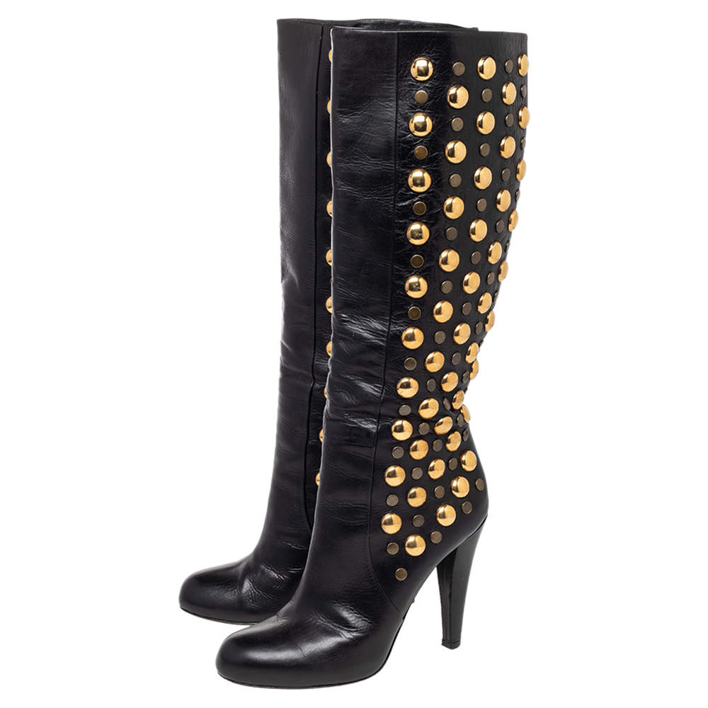 Gucci Babouska Studded Heel Knee High Boots