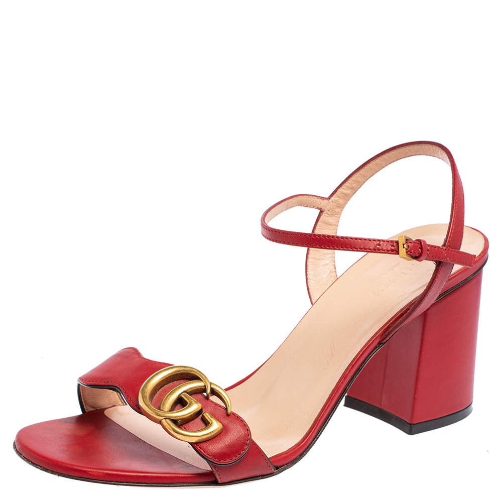 Gucci Red Leather GG Marmont Ankle Strap Sandals Size 38 Gucci | The ...