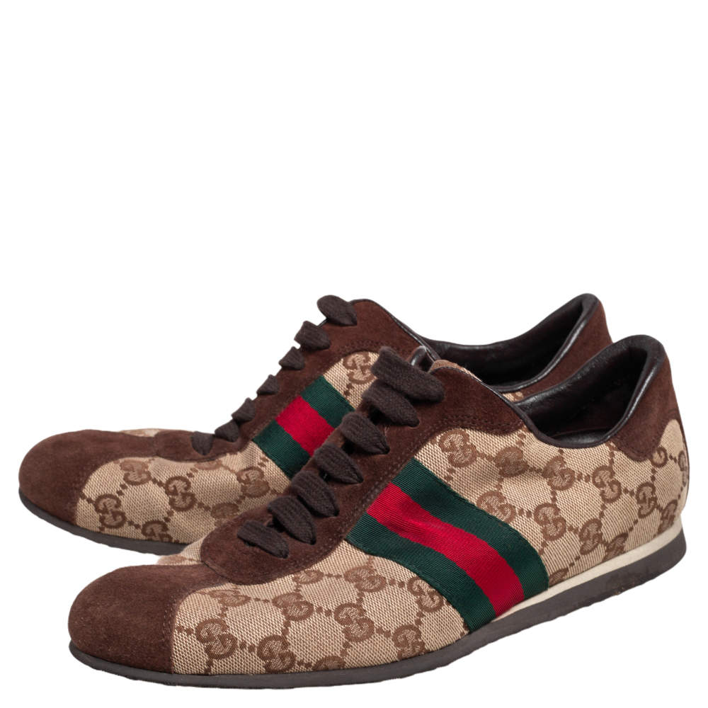 Gucci Brown/Beige Suede and GG Canvas Classic Web Low Top Sneakers Size 38.5