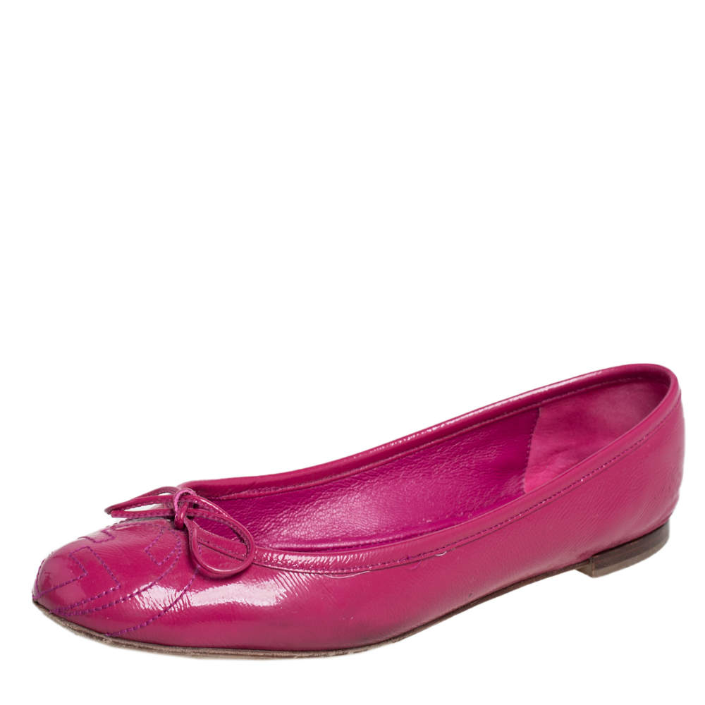 Gucci Pink Patent Leather GG Interlocking Bow Ballet Flats Size 37 ...