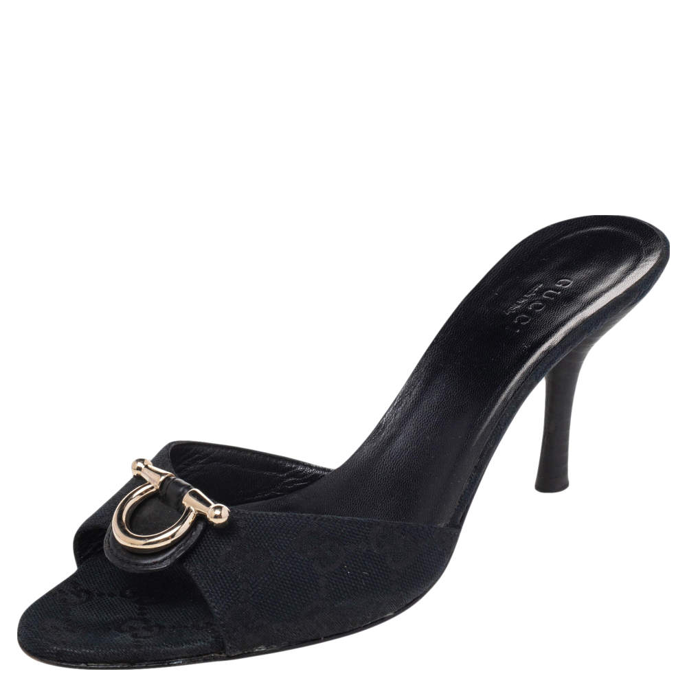 Gucci Black GG Canvas Slide Sandals Size 37