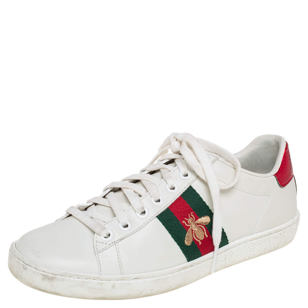 مملوكة مسبقًا حذاء رياضي غوتشي أيس جلد أبيض عنق منخفض مقاس 37