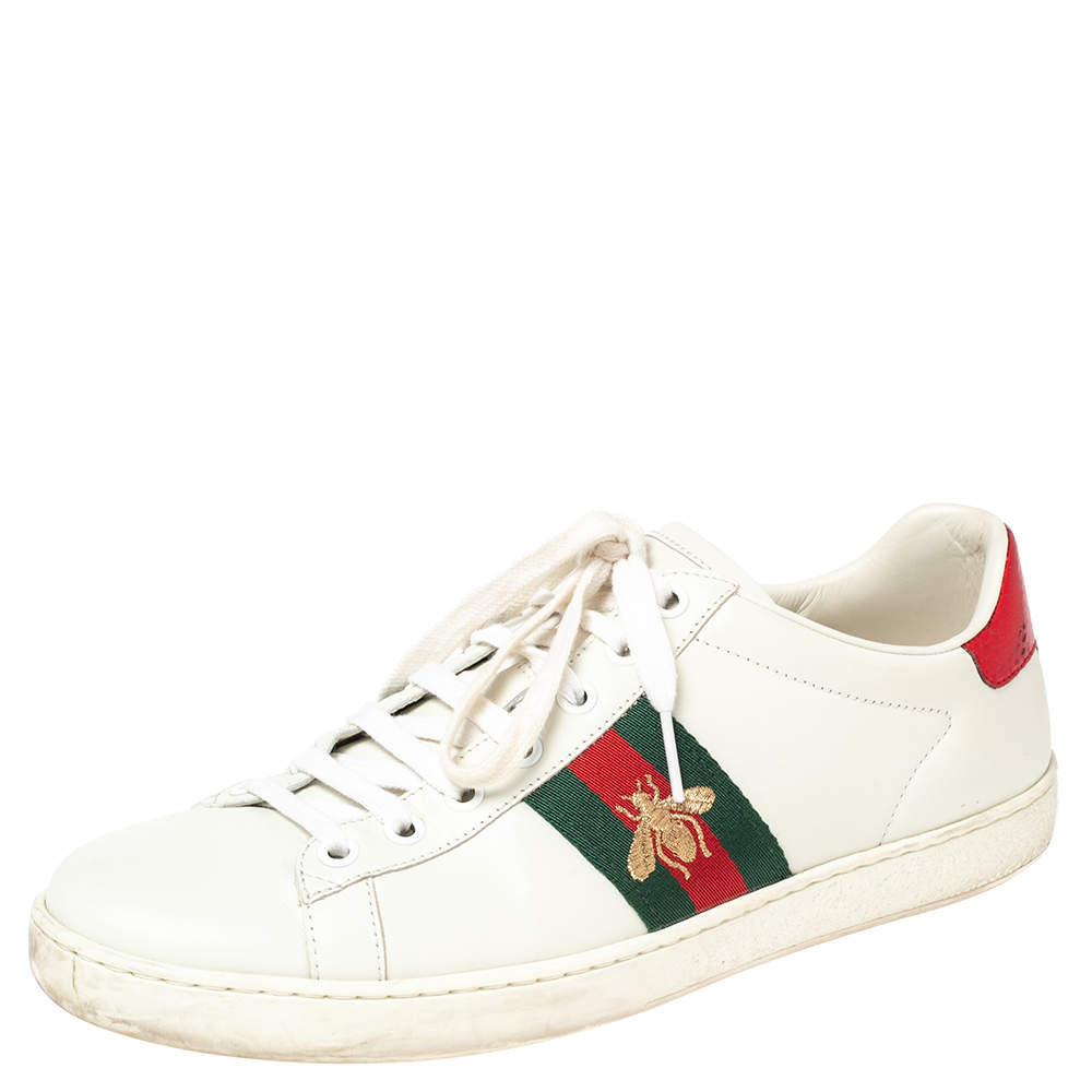 Pre Owned حذاء رياضي غوتشي أيس جلد وجلد نقشة الثعبان أبيض مقاس 39