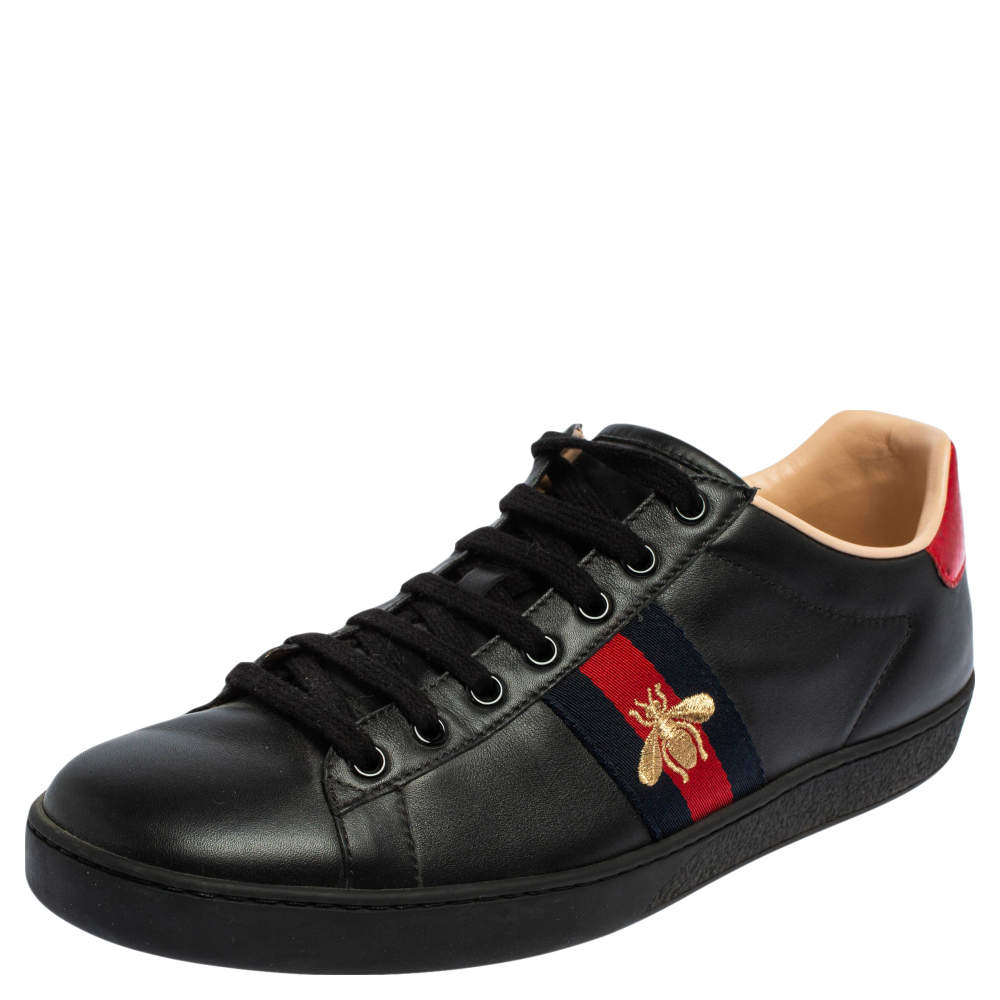 Gucci Black Leather Embroidered Bee Ace Low Top Sneakers Size 41 Gucci | TLC
