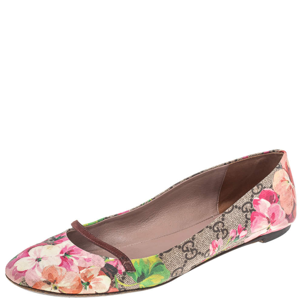 Pre Owned حذاء باليرينا فلات غوتشي كانفاس جي جي سوبريم مطبوع مورد متعدد الألوان مقاس 37.5