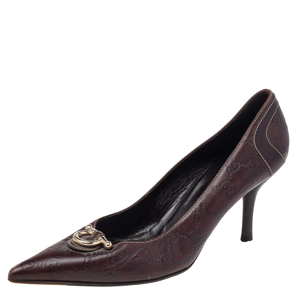 Pre Owned Gucci Brown Guccissima Leather Pointed Toe Pumps Size 40.5