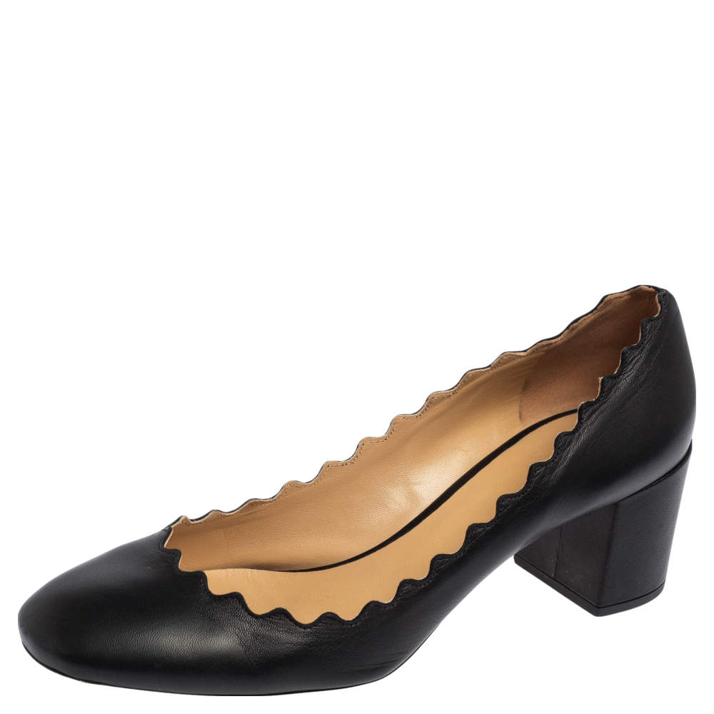 Pre Owned Chloe Black Leather Lauren Scalloped Pumps Size 40