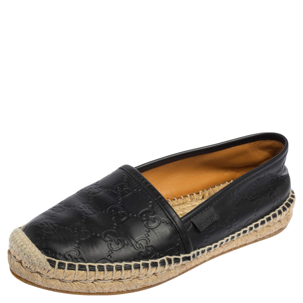 Gucci women's pilar store leather espadrille flats