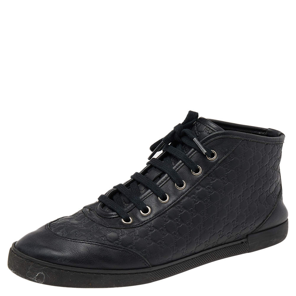 Pre Owned Gucci Black Microguccissima Leather High Top Sneakers Size 39.5