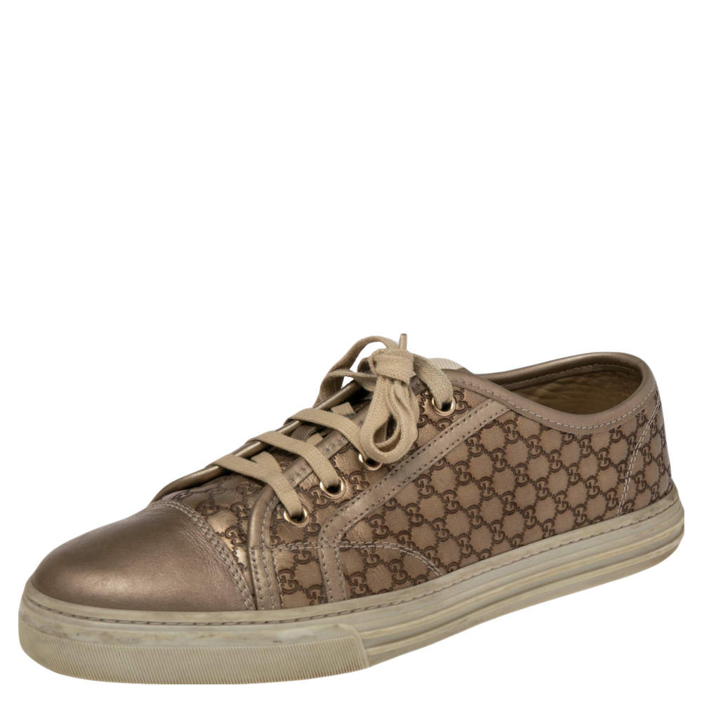 Pre Owned Gucci Metallic GG Canvas And Leather Low Top Sneakers Size 39