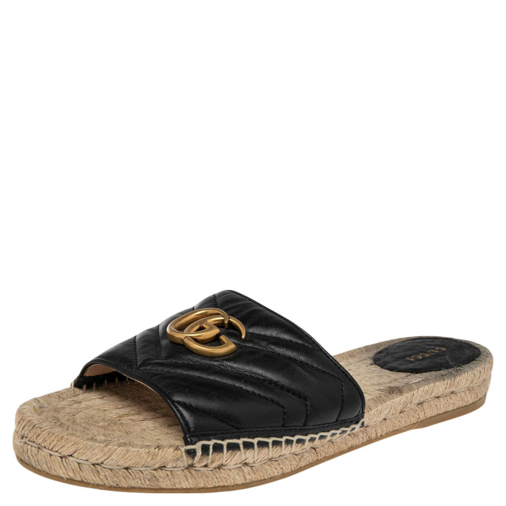 Pre Owned صندل سلايد غوتشي إسبادريل جي جي مارمونت بيلار جلد أسود مقاس 41