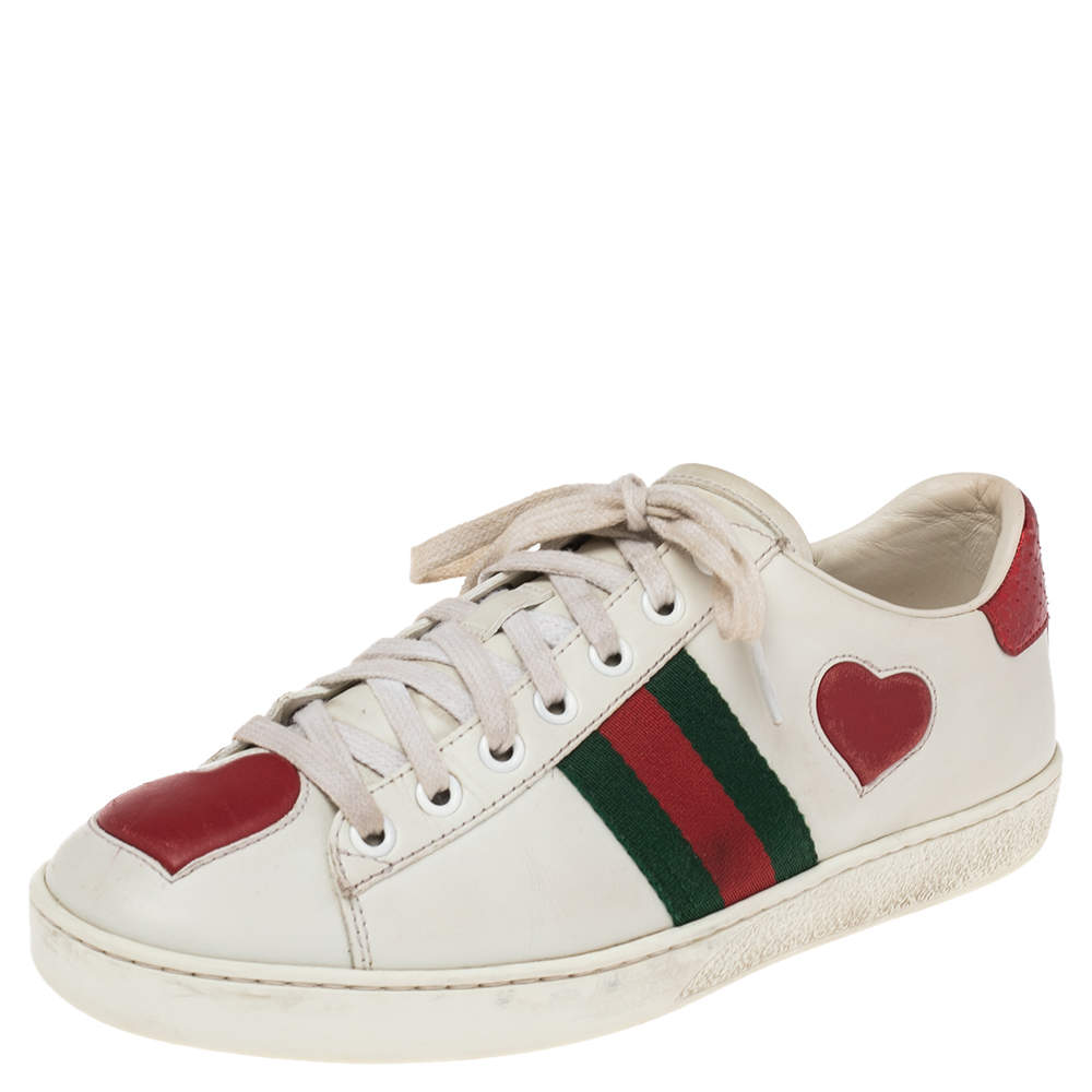 مملوكة مسبقًا Gucci White Leather And Python Embossed Leather Ace Sneakers Size 37