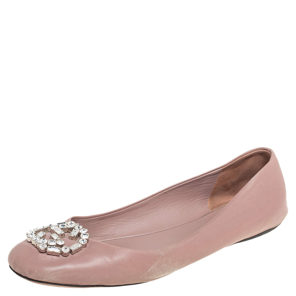 مملوكة مسبقًا حذاء باليرينا فلات غوتشي جلد وردي جي جي مرصع مقاس 41