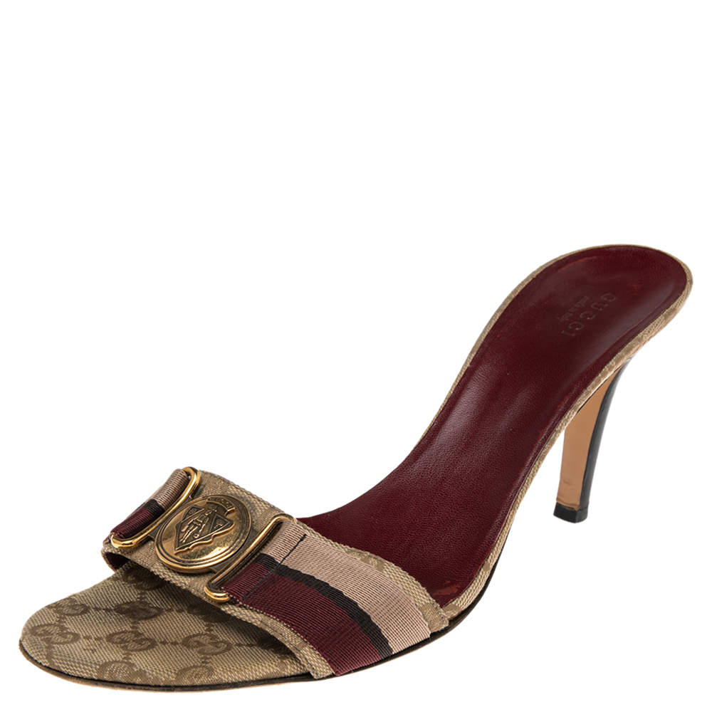 مملوكة مسبقًا Gucci Beige/Brown GG Canvas Hysteria Slide Sandals Size 41