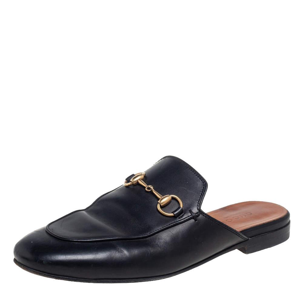 حذاء سلايد غوتشي برينستاون هورسبيت جلد أسود مقاس 36.5