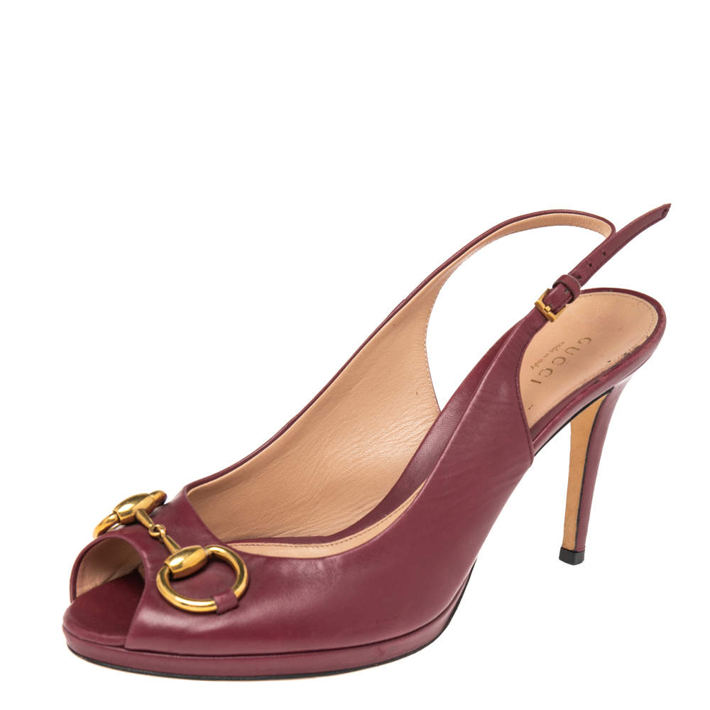 Pre Owned صندل غوتشي سير خلفي مقدمة مفتوحة هورسبيت جلد عنابي مقاس 38.5