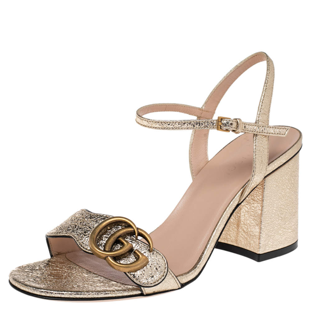 مملوكة مسبقًا صندل غوتشي هورسبيت جلد ميتاليك متعدد الألوان بحزام كاحل مقاس 36