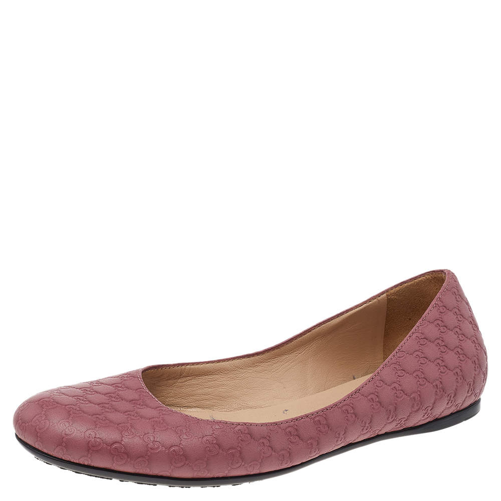 Pre Owned Gucci Pink Micro Guccissima Leather Ballet Flats Size 37
