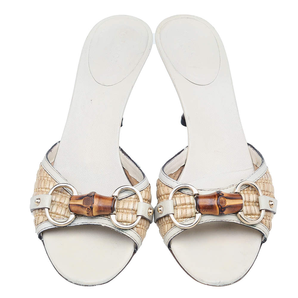 Gucci 75mm Mabel Raffia Slide Sandals