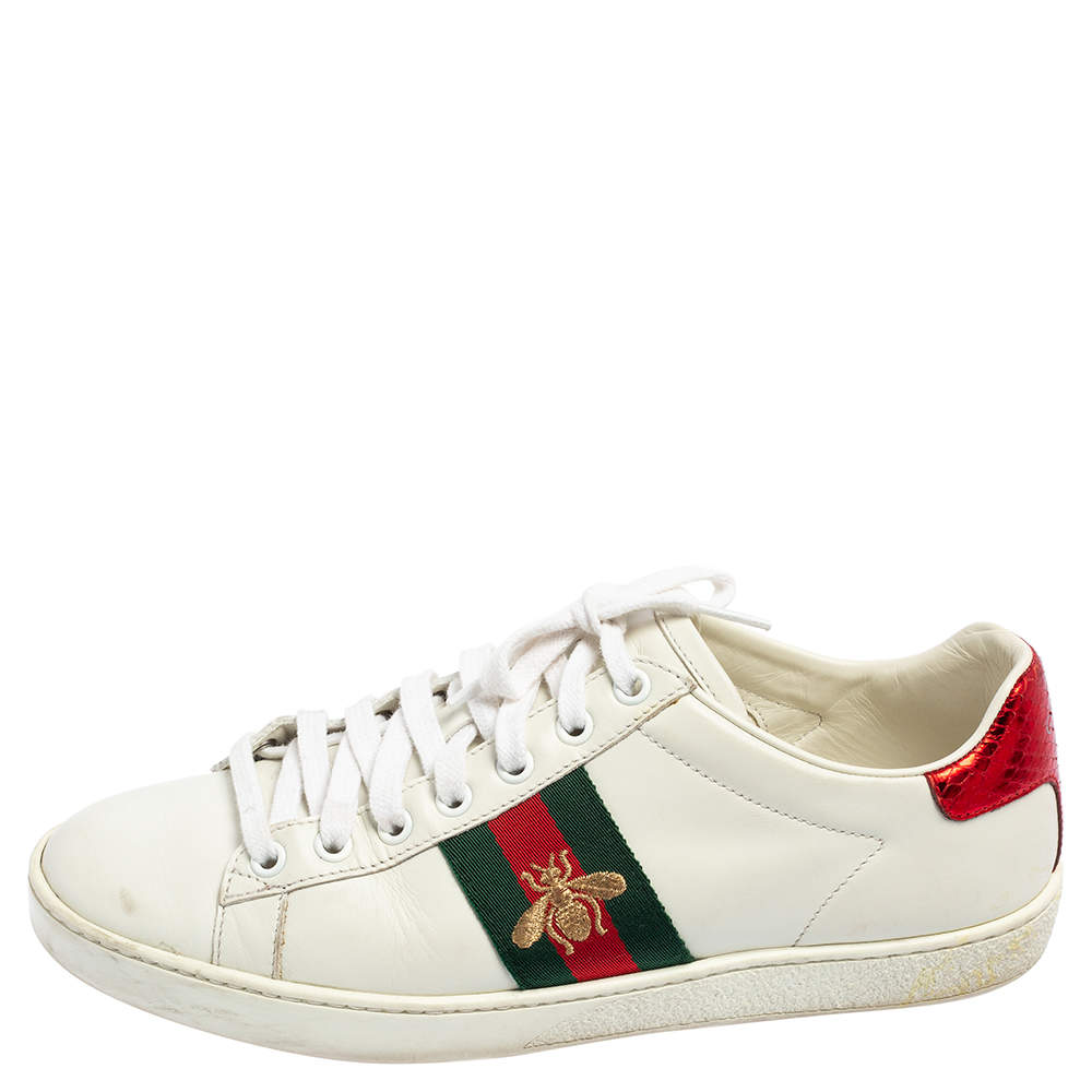 Gucci White Leather Ace Bee Lace Up Sneakers Size 37.5 Gucci TLC