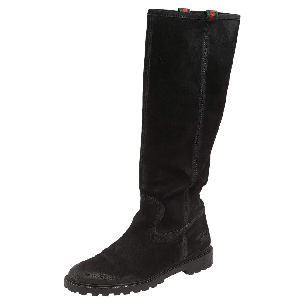 مملوكة مسبقًا Gucci Black Suede Knee Boots Size 38