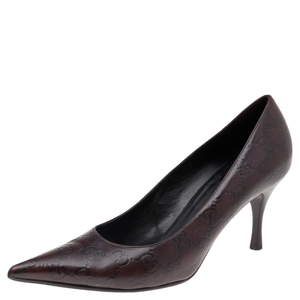 Gucci Dark Brown Guccissima Leather Pointed Toe Pumps Size 39 Gucci