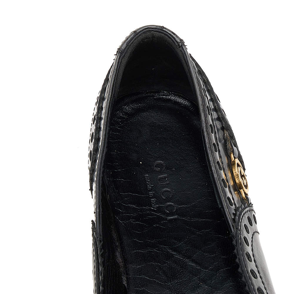 Pre Owned Gucci Black/Grey Brogue Leather Ballet Flats Size 35.5