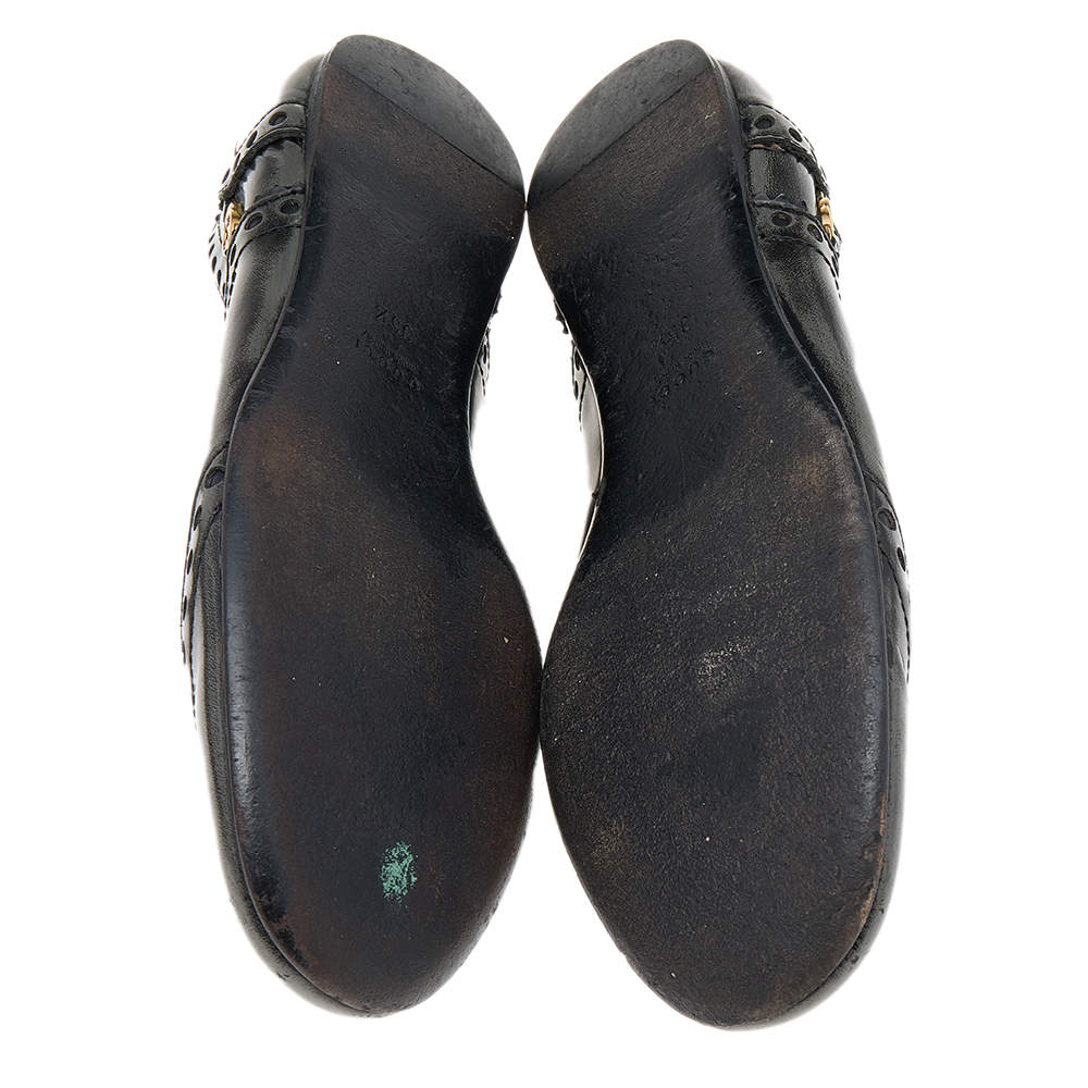 Pre Owned Gucci Black/Grey Brogue Leather Ballet Flats Size 35.5