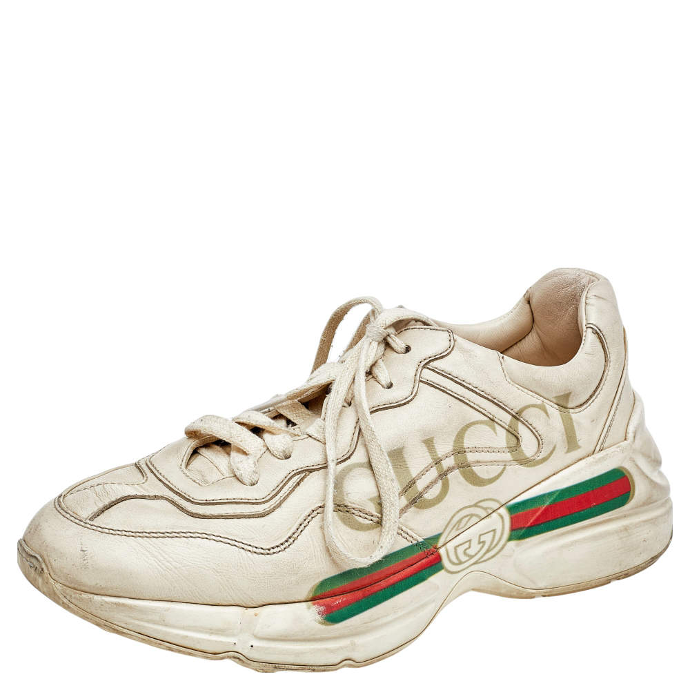 Gucci Cream Leather Rhyton Gucci Logo Sneakers Size 39