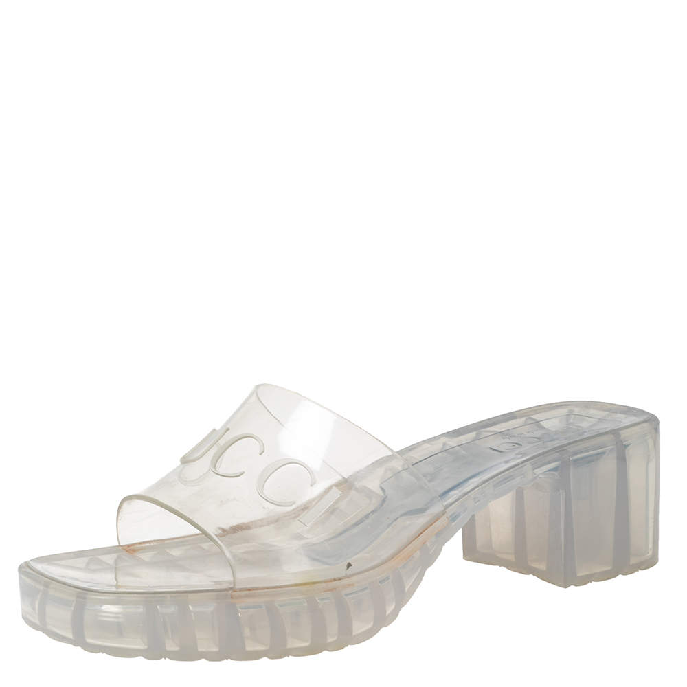 مملوكة مسبقًا Gucci White Rubber Platform Slide Sandals Size 37